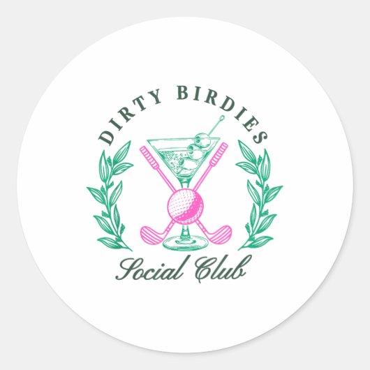 Sticker Rond Dirty Birdies Social Club, Golf & amp; Boire (Devant)