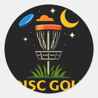 Sticker Rond Disc Golf Basket Night Crescent Moon Graphic Desig