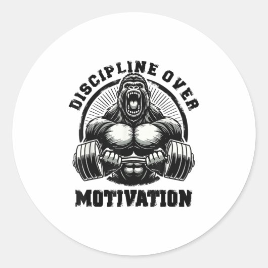 Sticker Rond Discipline Over Motivation Weightlift Gym Quotes G (Devant)