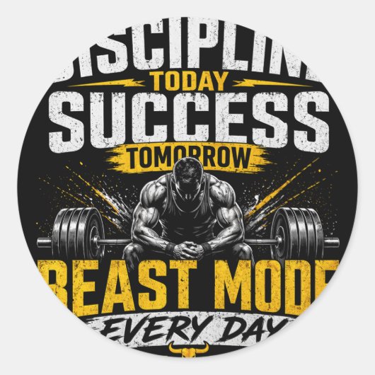Sticker Rond Discipline Today Success Tomorrow – Beast Mode Gym (Devant)