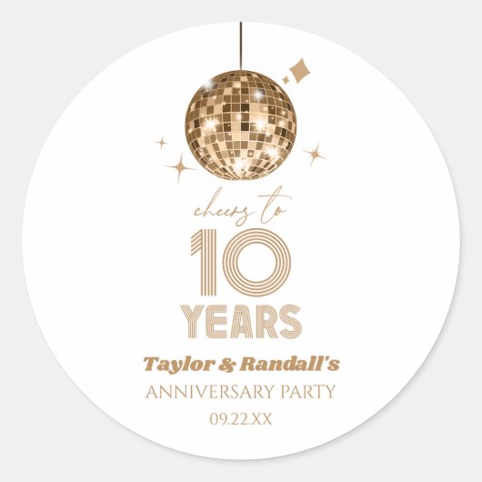 Sticker Rond Disco 10 ans de fête Mariage (Devant)