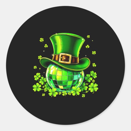 Sticker Rond Disco Ball Leprechaun Hat Irish Shamrock St Patric (Devant)