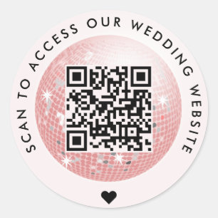 Sticker Rond Disco Ball Scan to Access Mariage Website QR Code