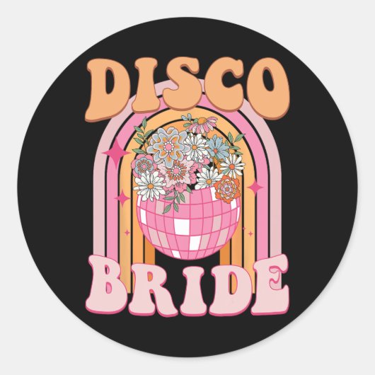 Sticker Rond Disco Bride Bridesmaid Retro Rainbow Bachelorette (Devant)