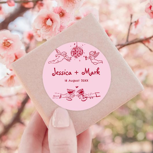 Sticker Rond Disco Funky Main Tirée Mariage