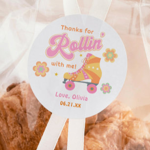 Sticker Rond Disco Girl Roller Patinage fête d'anniversaire