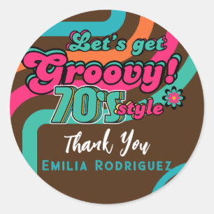 Sticker Rond Disco Rétro Anniversaire Groovy Personnalisé 70's 