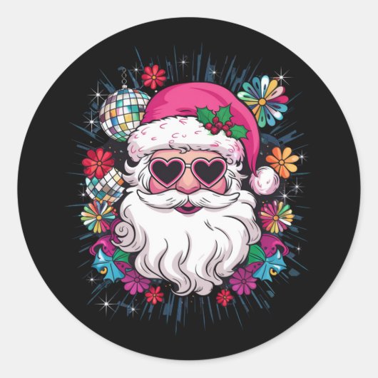 Sticker Rond Disco Rose Père Noël Noël Fête de Noël Drôle (Devant)