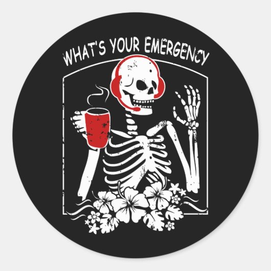 Sticker Rond Dispatcher Squelette éffrayant 911 Halloween Ce qu (Devant)