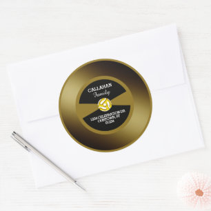 Sticker Rond Disque 45 Tours Vinyle Adresse Familiale Or