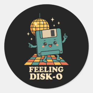 Sticker Rond Disque dur rétro kawaii Blague sur la technologie