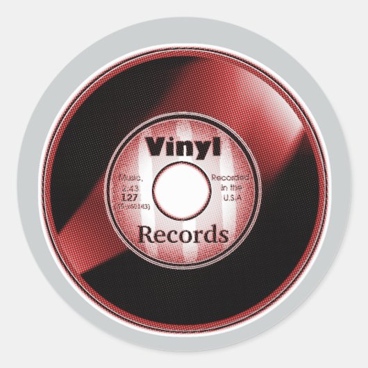 Sticker Rond disque vinyle 45 tours, Rouge/Blanc (Devant)