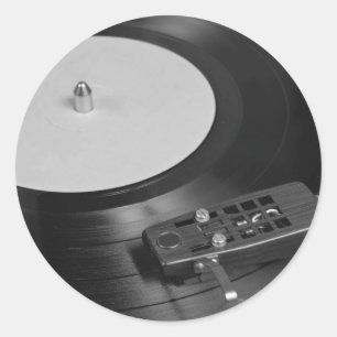 Sticker Rond Disque vinyle jouant sur une platine vue d'ensembl