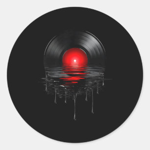 Sticker Rond Disque vinyle qui fond Coucher de soleil vintage D