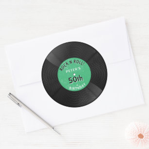 Sticker Rond Disque Vinyle Rétro Rock N Roll Vert Anniversaire