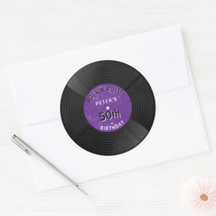 Sticker Rond Disque Vinyle Rétro Rock N Roll Violet Anniversair