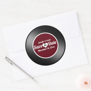 Sticker Rond Disque vinyle rouge vin mariage à retenir la date