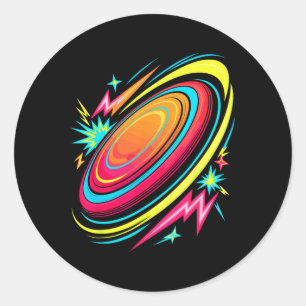 Sticker Rond Disques de golf volants de frisbee d'arcade rétro