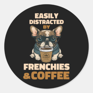 Sticker Rond Distrait Par Chiens Français Bulldog Frenchie Coff