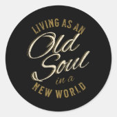 Sticker Rond Distressed Old Soul In A New World Country Bluegr (Devant)