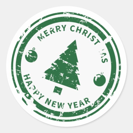 Sticker Rond Distressed Stamp Green Holiday Christmas Tree (Devant)