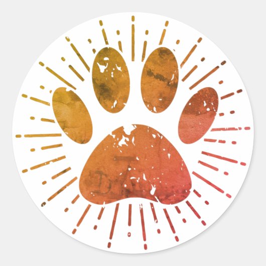 Sticker Rond Distressed Sunbeam Dog Paw Print (Devant)
