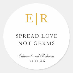 Sticker Rond Distribuez l'amour, pas les germes, Monogramme dor