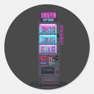 Sticker Rond Distributeur Automatique Japonais Cyberpunk Pixel 