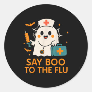 Sticker Rond Dites Boo À L'Infirmière Grippe Halloween Vaccine 
