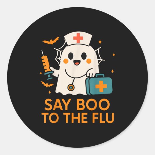 Sticker Rond Dites Boo À L'Infirmière Grippe Halloween Vaccine (Devant)