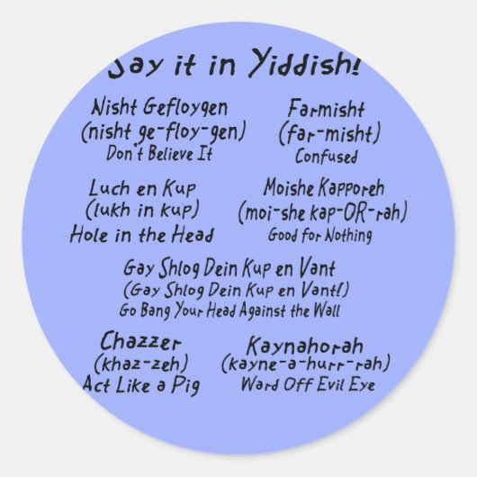 Sticker Rond Dites-le en bleu yiddish (Devant)