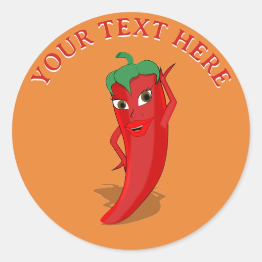 Sticker Rond Diva Piment Rouge Chaud Texte Modifiable (Devant)