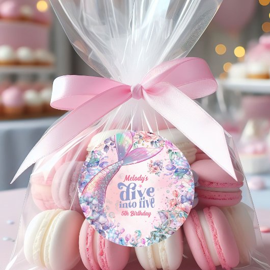 Sticker Rond Dive into Five Flower Glitter Mermaid Tail