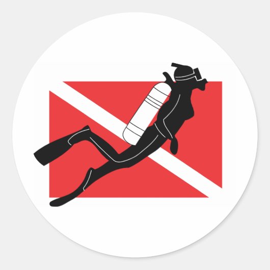 Sticker Rond Diver SCUBA Diver Down Indicateur Avec Diver Femme (Devant)