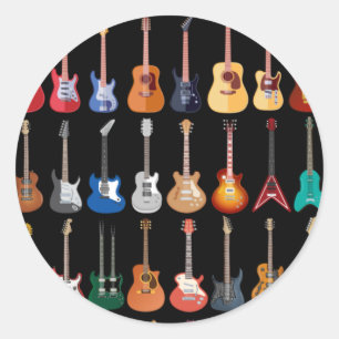 Sticker Rond Diversité Guitare Chemise Guitare Musique Lover Gu
