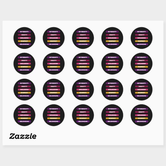 Sticker Rond Diversity Equity Inclusion Respect Belonging Pack (Feuille)