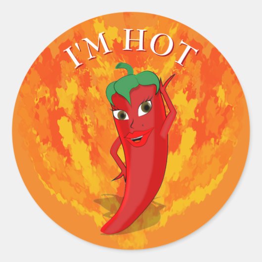 Sticker Rond Divine Piment Rouge Feu Flammes (Devant)