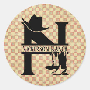 Sticker Rond Diviser le monogramme de cowboy 'N'