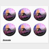 Sticker Rond Dix-huit 18e anniversaire photo violet rose noir (Feuille)