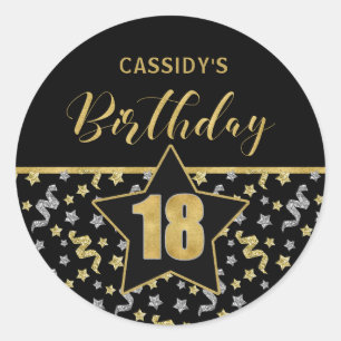 Sticker Rond Dix-huitième anniversaire Confetti noir et or