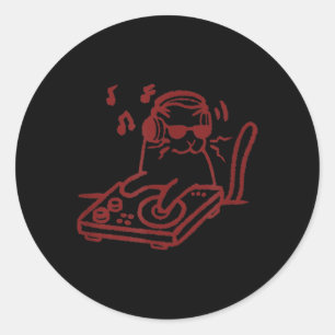 Sticker Rond DJ Cat Tomcat avec platines et casque Y2K