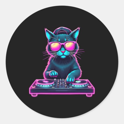 Sticker Rond Dj House Chat Rainbow Dj Chat Kitty (Devant)