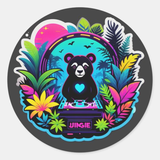 Sticker Rond DJ Panda Jungle Néon (Devant)