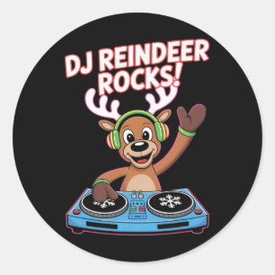 Sticker Rond Dj Reindeer Rocks Christmas Dj Groove