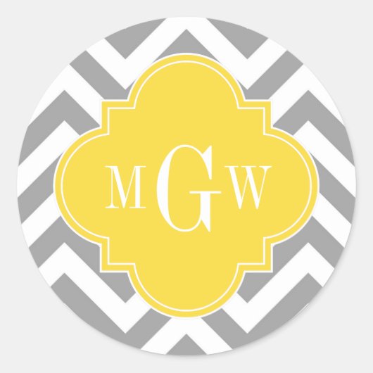Sticker Rond Dk Gray Lg Chevron Pineapple Quatrefoil 3 monogram (Devant)