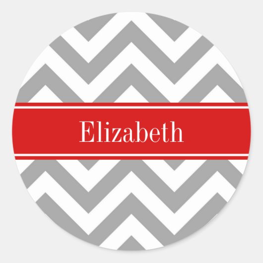 Sticker Rond Dk Gray White LG Chevron Red Name monogram (Devant)