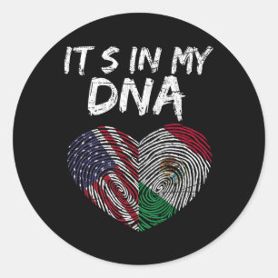 Sticker Rond Dna Drapeau Américain Usa Drapeau Mexicain Mexique