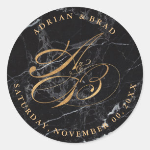 Sticker Rond do-it-yourself Faux Gold Calligraphy Monogrammes/M