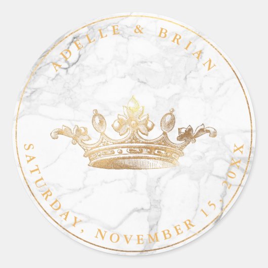 Sticker Rond do-it-yourself Faux Gold Crown avec Pearl+Marbre (Devant)