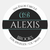 Sticker Rond do-it-yourself Nom Adresse Monogramme, Blanc Noir  (Devant)